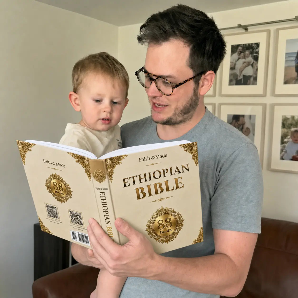 Father reading Ethiopian Bible